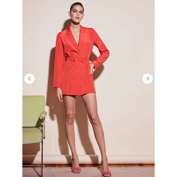 FLEUR DU MAL 100% Silk/Charmeuse Belted Blazer Mini Dress Size 4 Red Pink NWT - Picture 1 of 12